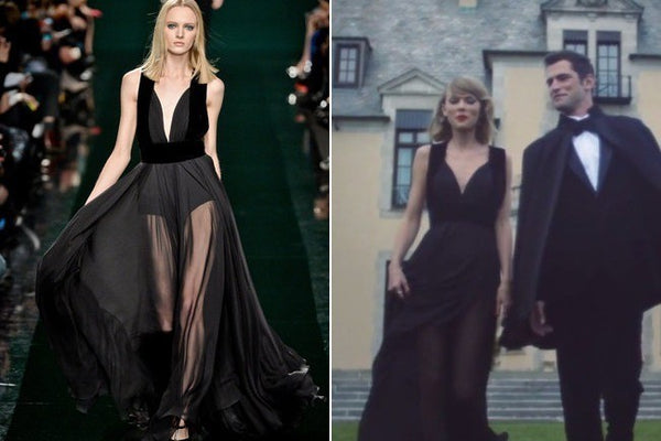 Inspired Taylor Swift Black Dress Chiffon Plunging Prom Dress