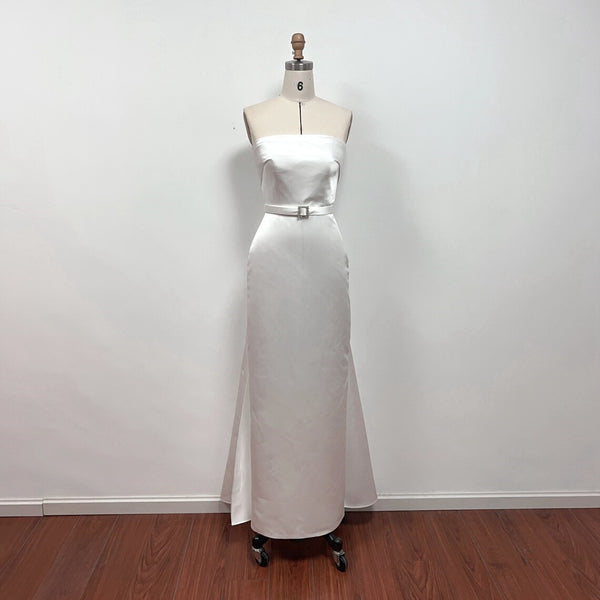 Marilyn 50s White Strapless Dress Satin Formal Evening Dress