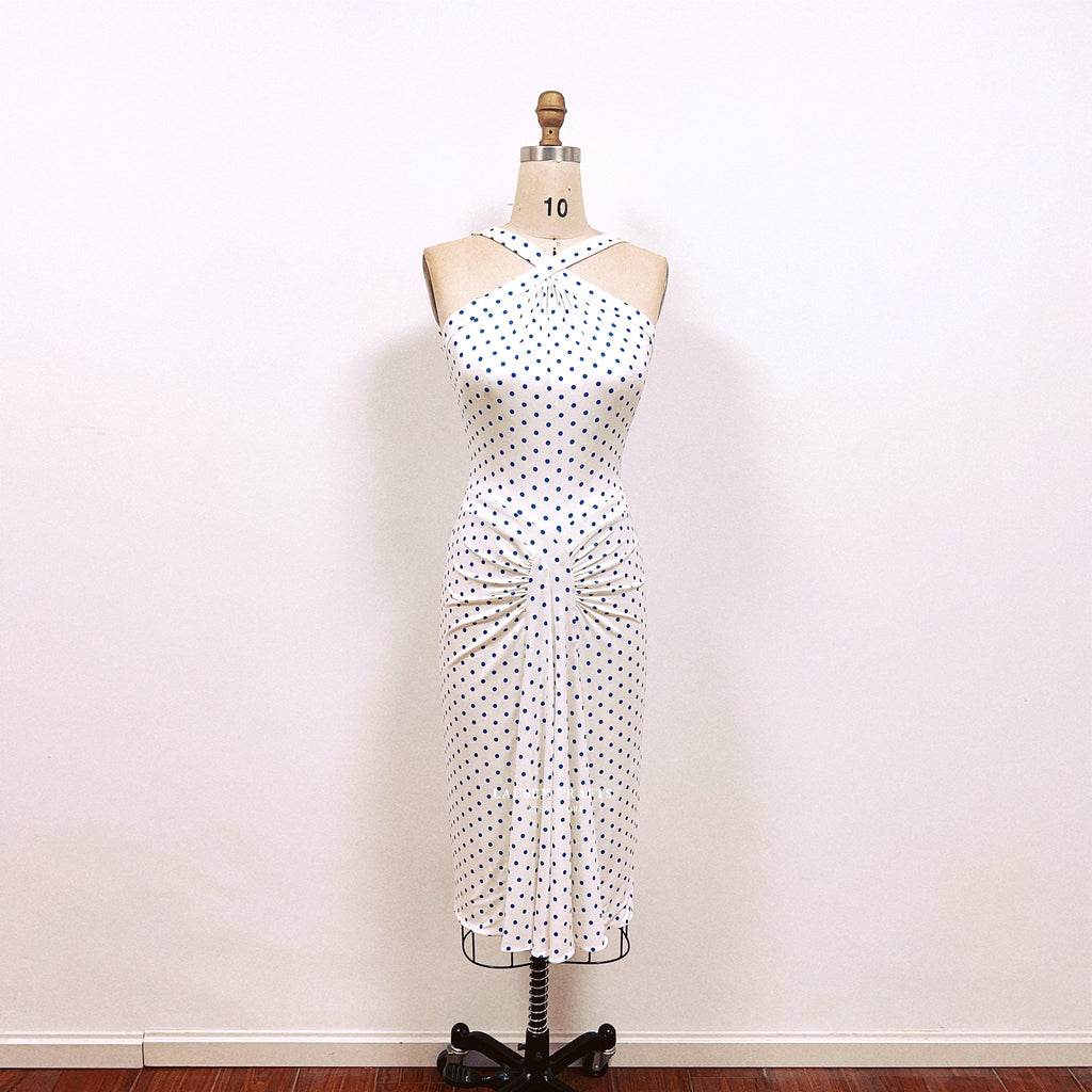 Fashion Marilyn Blue Polka Dot Dress Prom Midi 1950s Dress Hoprom Fashion Marilyn Blue Polka Dot Dress Prom Midi 1950s Dress Hoprom