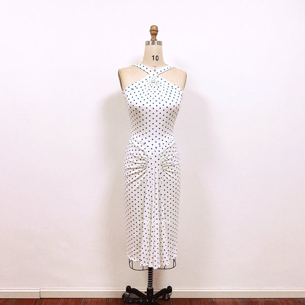 Fashion Marilyn Blue Polka Dot Dress Prom Midi 1950s Dress