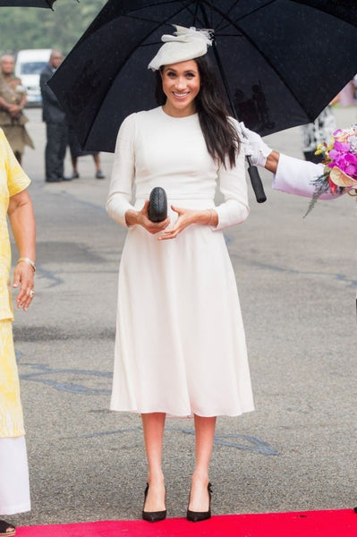 Meghan Markle White Dress Long Sleeve Prom Dress