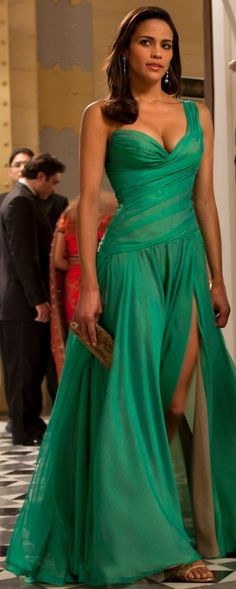 One shoulder Green Paula Patton Dress Prom Dress in Mission Impossible