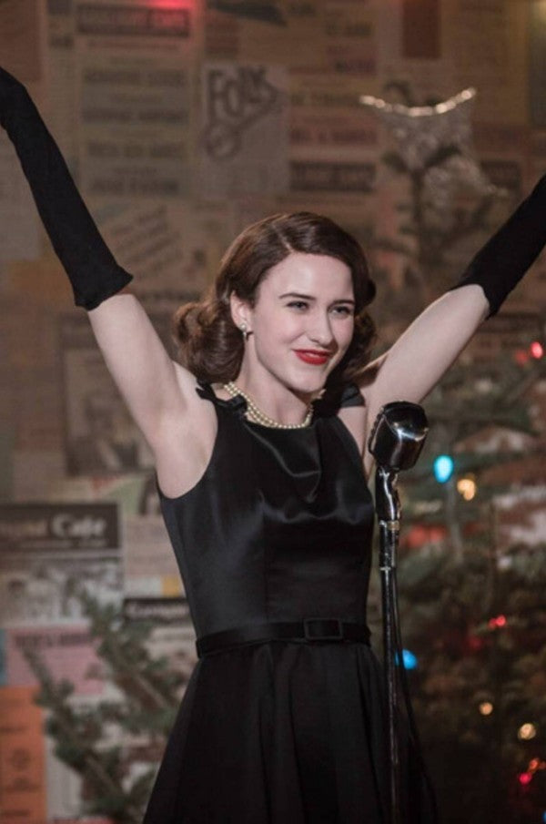 rachel green black dress Rachel Brosnahan Black Dress in The Marvelous Mrs. Maisel Black Formal – Hoprom
