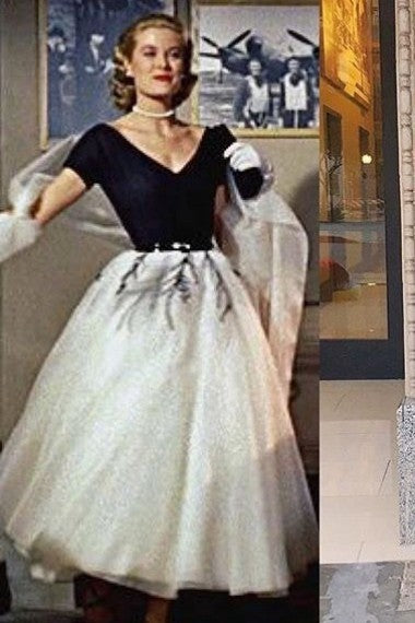 Rear Window Grace Kelly Dress Ball Gown Short Sleeve Prom Dress