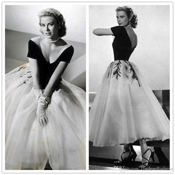 Rear Window Grace Kelly Dress Ball Gown Short Sleeve Prom Dress