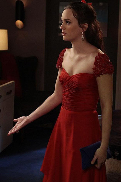 Red Cap Sleeve Leighton Meester Dress Prom Formal Dress