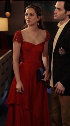 Red Cap Sleeve Leighton Meester Dress Prom Formal Dress