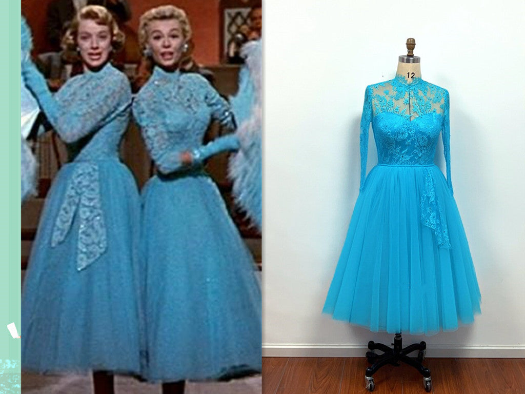 dresses in white christmas Rosemary Clooney and Vera Ellen Sisters Blue Lace Dress from White Chr – Hoprom