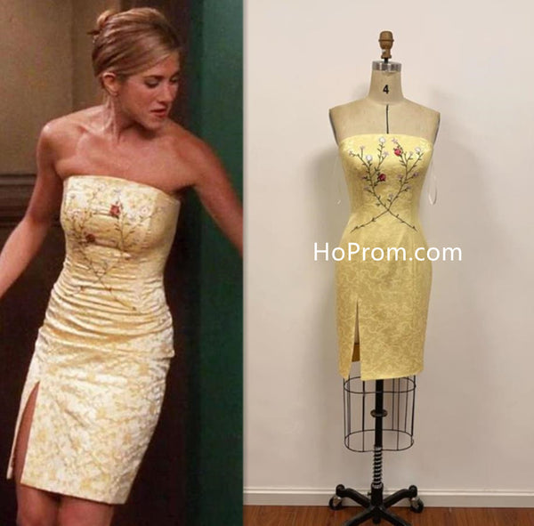 Strapless Rachel Green Short Dress Yellow Embroidered Dress Prom Homecoming Dress