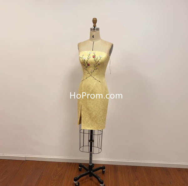 Strapless Rachel Green Short Dress Yellow Embroidered Dress Prom Homecoming Dress