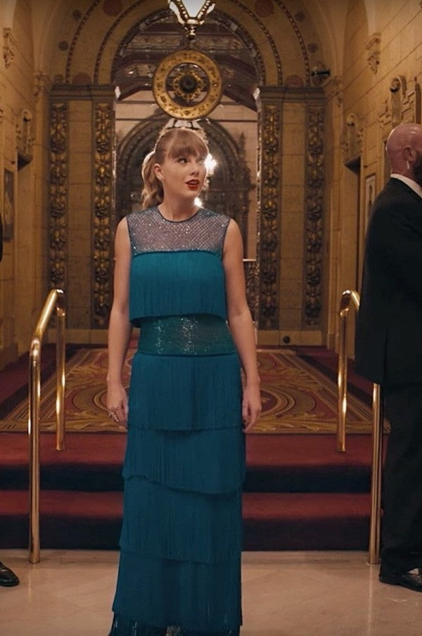 Taylor Swift Blue Dress Ruffle Prom Formal Dress Hoprom Taylor Swift Blue Dress Ruffle Prom Formal Dress Hoprom