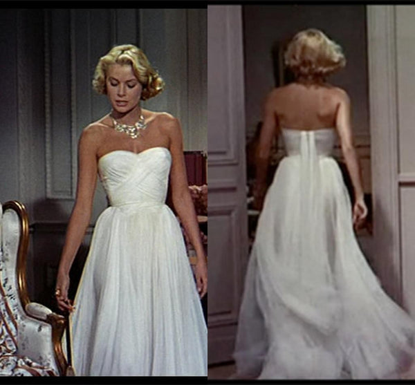 To Catch A Thief Strapless Grace Kelly Dress White Chiffon Prom Dress