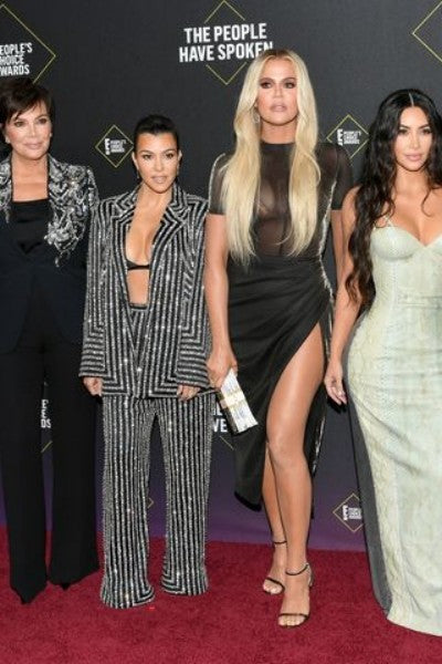 Black Khloe Kardashian Sheer Bodice Dress High Slit Prom Red Carpet Celebrity Formal Gown Dress E! People's Choice Awards