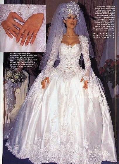 White Celine Dion Long Sleeve Lace Wedding Dress Best Celebrity Princess Bridal Gown For Sale
