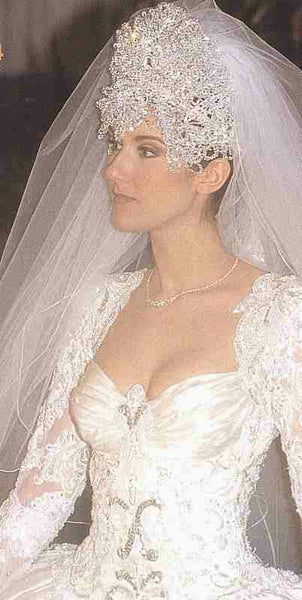 White Celine Dion Long Sleeve Lace Wedding Dress Best Celebrity Princess Bridal Gown For Sale