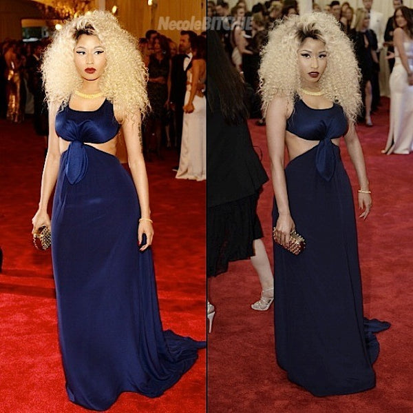 Royal Blue Nicki Minaj Cutout Dress Knot Prom Celebrity Evening Gown Dress Met Gala
