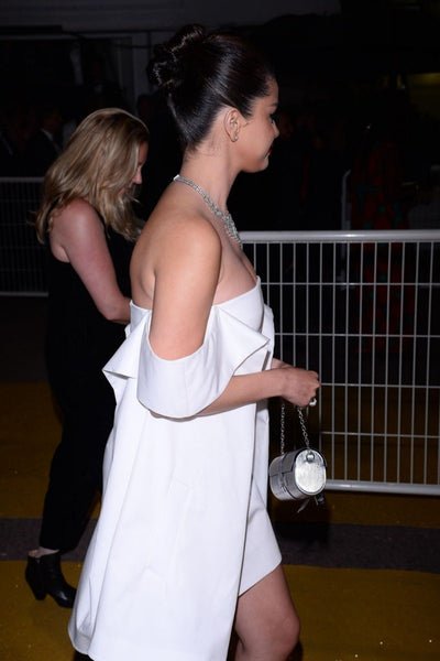 White Selena Gomez Off The Shoulder Dress Short Prom Party Celebrity Dress Cannes Gala Dinner