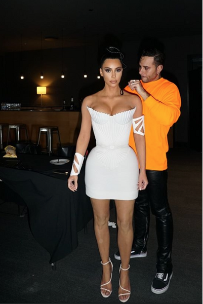 White Kim Kardashian Thierry Mugler Dress Strapless Short Ruched Prom Celebrity Outfit Dress
