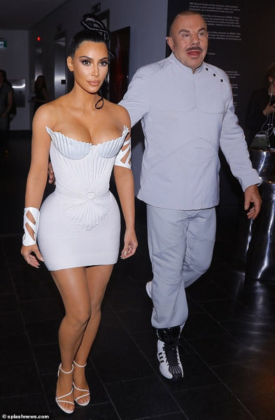 White Kim Kardashian Thierry Mugler Dress Strapless Short Ruched Prom Celebrity Outfit Dress