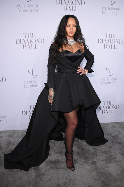 Black Rihanna High Low Long Sleeves Dress Prom Celebrity Red Carpet Formal Dress Diamond Ball