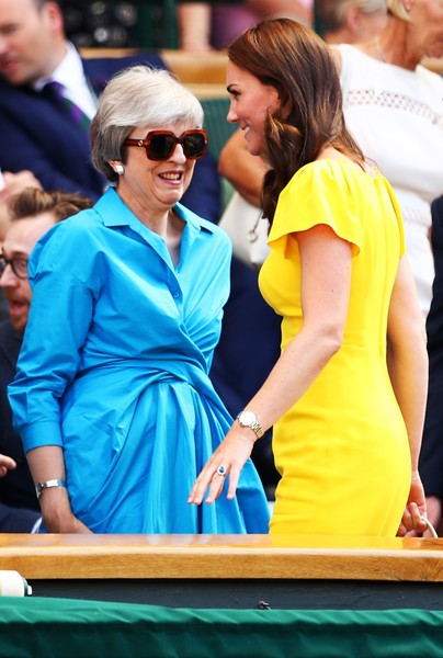 Yellow Princess Kate Middleton Knee Length Cocktail Dress Empire Waist Prom Celebrity Dress Men's Wimbledon Final