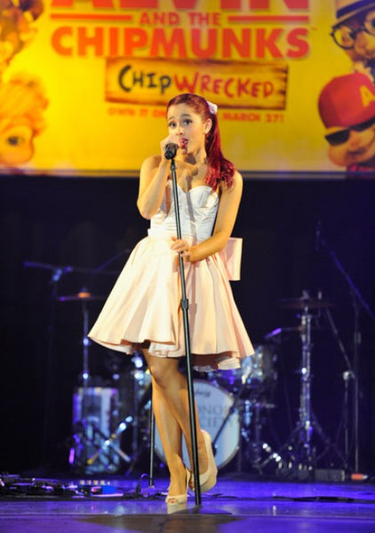 Pink white Ariana Grande Strapless Fit Party flare Prom Red Carpet Formal Dress Alvin And The Chipmunks DVD Release Concert