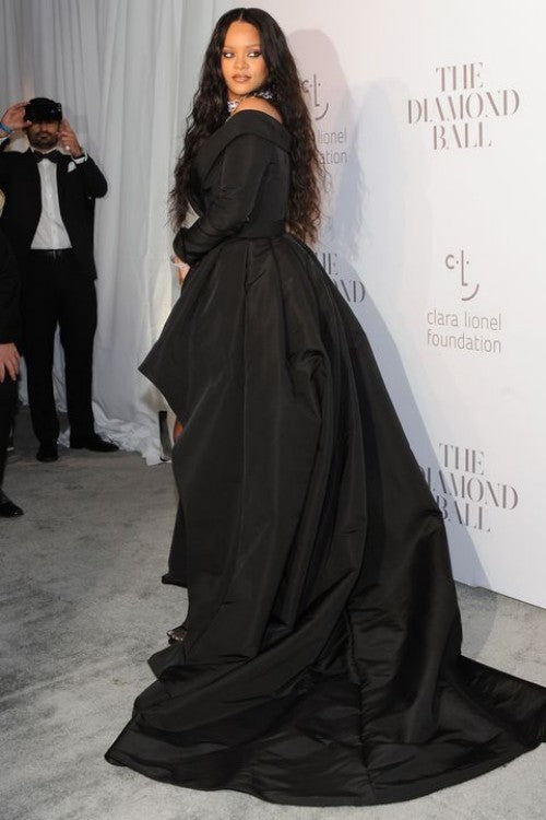 rihanna black dress Black Rihanna High Low Long Sleeves Dress Prom Celebrity Red Carpet Fo – Hoprom