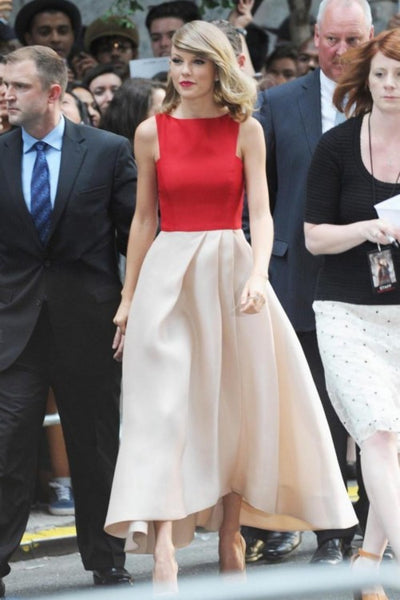 Red Champagne Taylor Swift Satin Sleeveless Dress Best Prom Red Carpet Dress The Giver Premiere