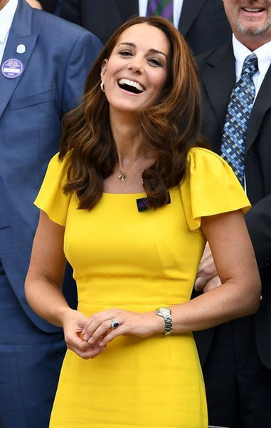 Yellow Princess Kate Middleton Knee Length Cocktail Dress Empire Waist Prom Celebrity Dress Men's Wimbledon Final