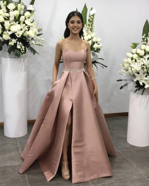 Strapless Sexy Prom Dresses Satin A Line Evening Dresses