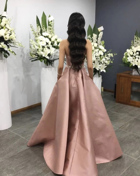 Strapless Sexy Prom Dresses Satin A Line Evening Dresses