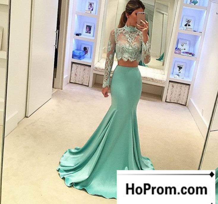 High Nack Green Mermaid Prom Dress Evening Dresses