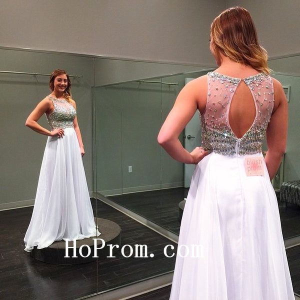 White Prom Dresses,O-Neck Prom Dress,Long Evening Dresses