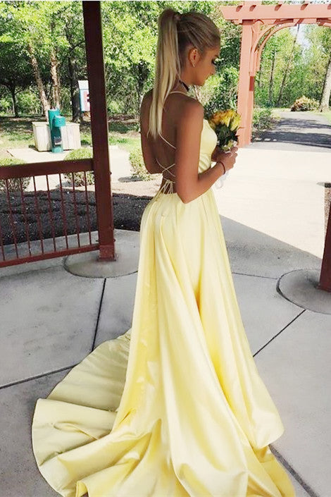 Simple High Slit Prom Dresses Backless Evening Dresses Blue Green Burg –  Hoprom