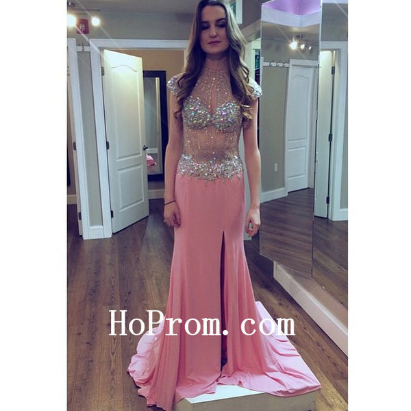 Sexy Pink Prom Dresses,Long Prom Dress,Slit Evening Dresses