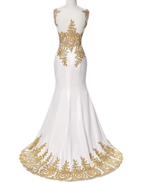 Applique White Prom Dresses,Evening Dress,Beading Prom Dress