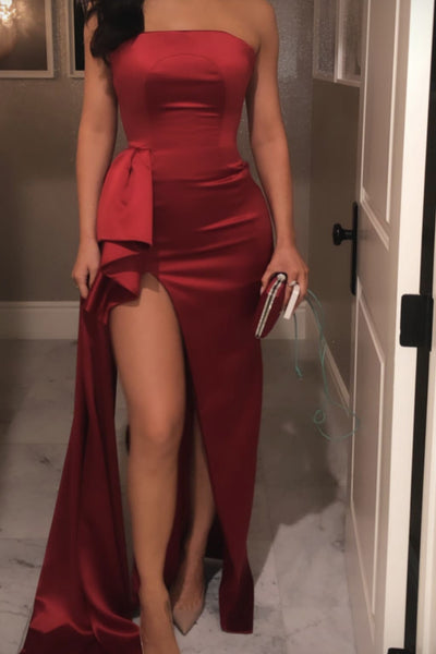 Red kylie Jenner Satin Asymmetrical Dress Slit Prom Celebrity Evening Formal Dress Pre-Grammys Gala