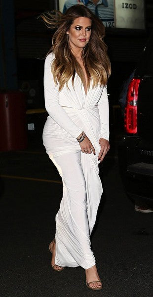 White Khloe Kardashian Long Sleeve Spandex Dress V Neck Prom Celebrity Evening Dress For her 30th birthday