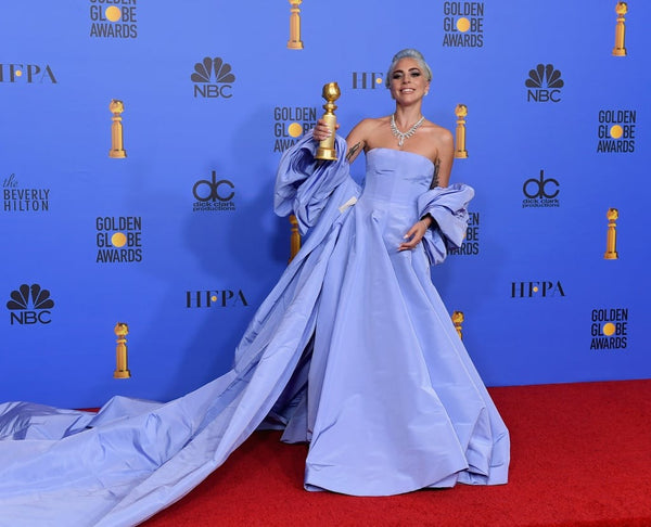 Blue Lady Gaga Strapless Long Prom Red Carpet Formal Dress Golden Globe Awards Dress Available