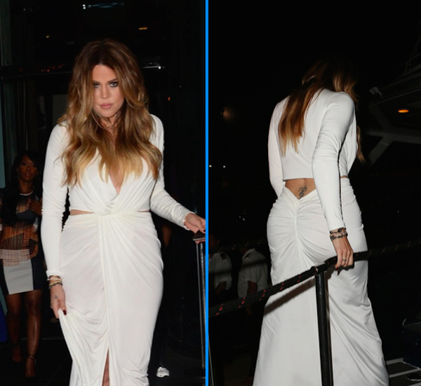 White Khloe Kardashian Long Sleeve Spandex Dress V Neck Prom Celebrity Evening Dress For her 30th birthday