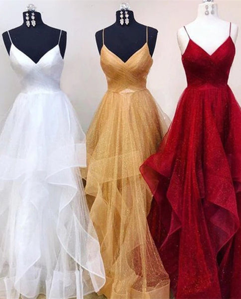 Ruffle Bling Straps Prom Dresses Sparkly Backless Evening Dress