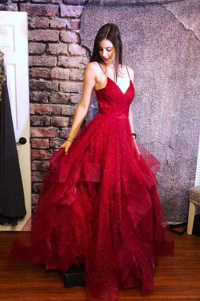 Ruffle Bling Straps Prom Dresses Sparkly Backless Evening Dress – Hoprom Ruffle Bling Straps Prom Dresses Sparkly Backless Evening Dress – Hoprom