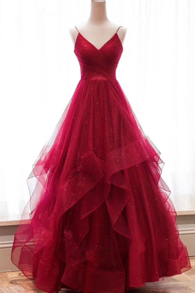Ruffle Bling Straps Prom Dresses Sparkly Backless Evening Dress