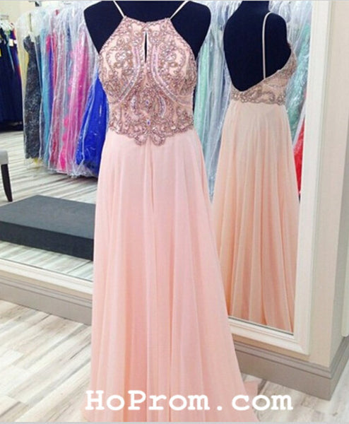 Popular Pink Prom Dress Halter Prom Dresses Evening Dress