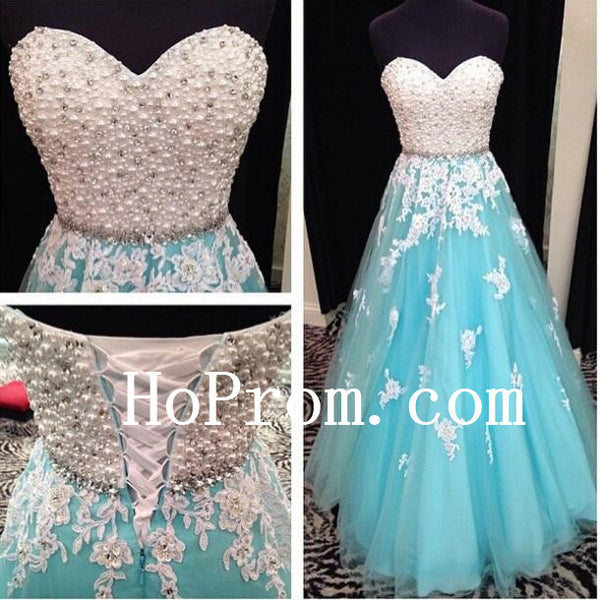 Pearls Beaded Prom Dress,Strapless Prom Dresses,Evening Dress