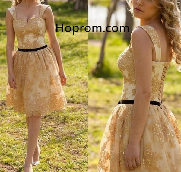 Country Style Short Sweetheart Spaghetti Appliques Homecoming Dress