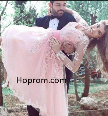 Pink Appliques Homecoming Dress, Long Sleeve Homecoming Dress