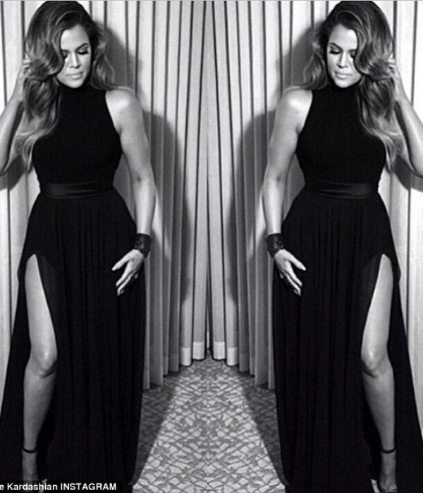 Black Khloe Kardashian Thigh-split Prom Celebrity Dress Formal Gown Go – Hoprom