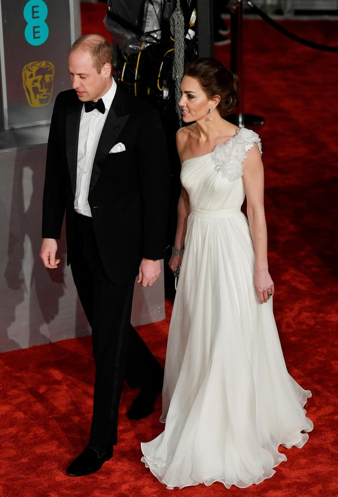 kate middleton one shoulder white dress Kate Middleton White One-shoulder Evening Dress 2019 BAFTA Awards Red Carpet