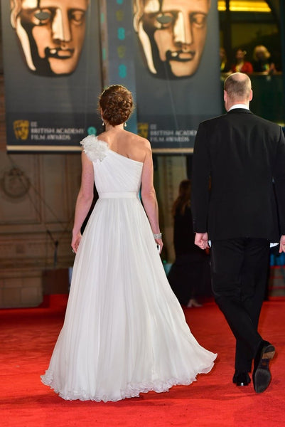 White Princess Kate Middleton One shoulder Dress Ruched Prom Red Carpet Dress BAFTA Awards